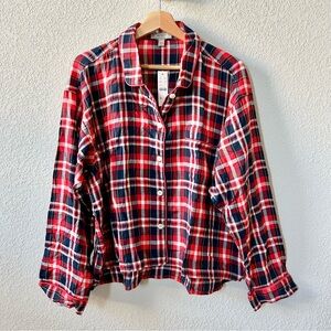 NEW J. Crew Flannel Long Sleeve Pajama Top Size Large Red Plaid